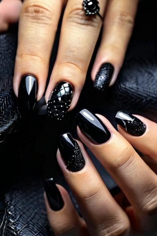 Black Nail Design 7